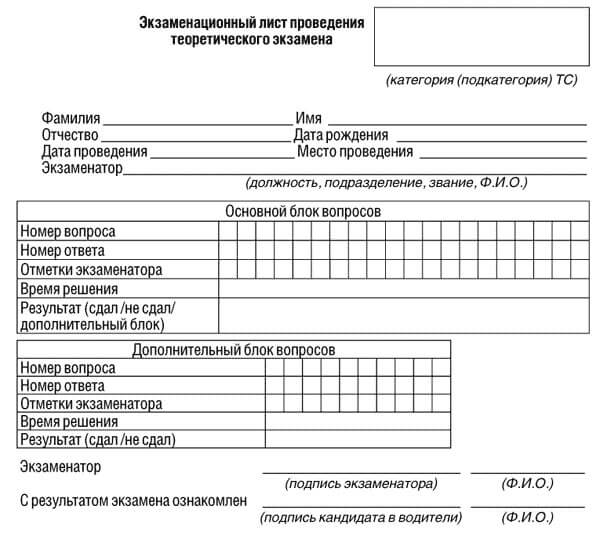 купить лист сдачи теоретического экзамена ПДД в Томской Области